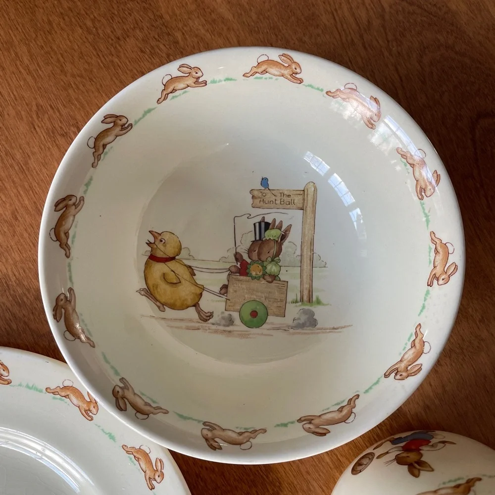 Royal Doulton Bunnykins 3 Piece Set - Vintage 1930-1950’s, “A” Stamped Back